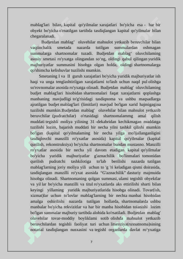 G’aznachilikda yuridik majburiyatlar va ularni ro’yxatga olish 7