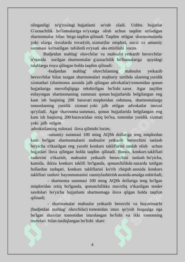 G’aznachilikda yuridik majburiyatlar va ularni ro’yxatga olish 8