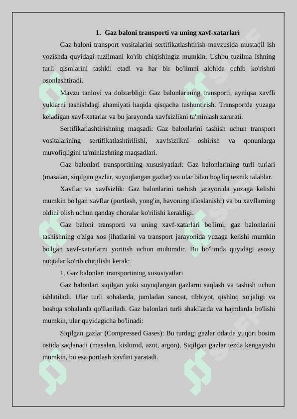 GAZ BALONI TRANSPORT VOSITALARINI SERTIFIKATLASHTIRISH 2