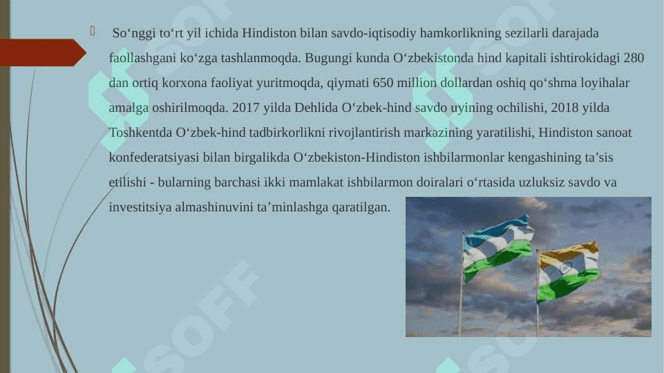 O‘zbekiston va Hindiston o‘rtasidagi hamkorlik aloqalari 6
