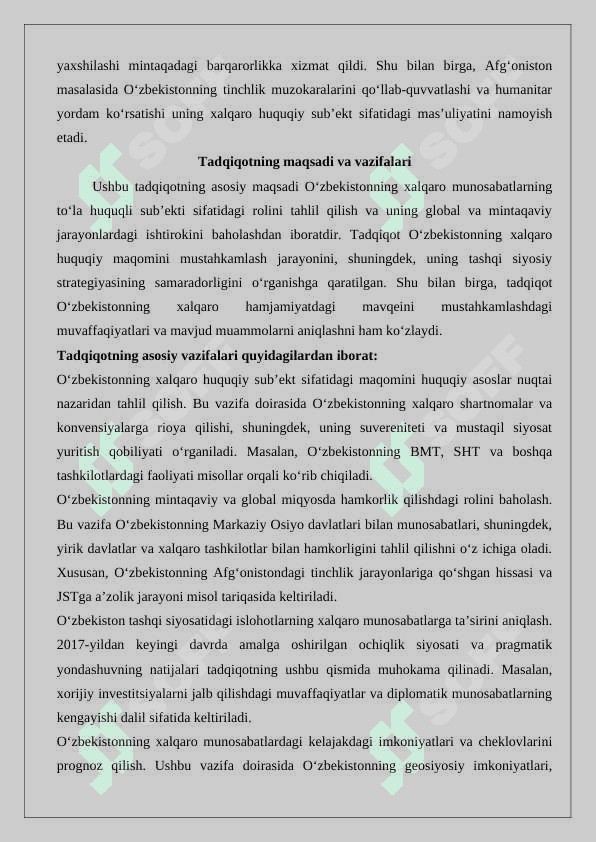 O‘zbekiston xalqaro munosabatlarning to‘la huquqli sub’ekti. 4
