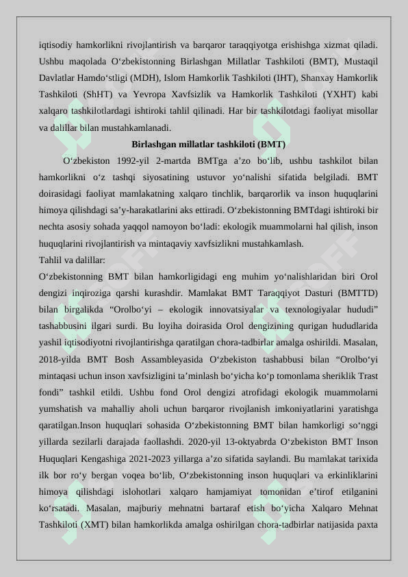 O‘zbekiston xalqaro munosabatlarning to‘la huquqli sub’ekti. 8