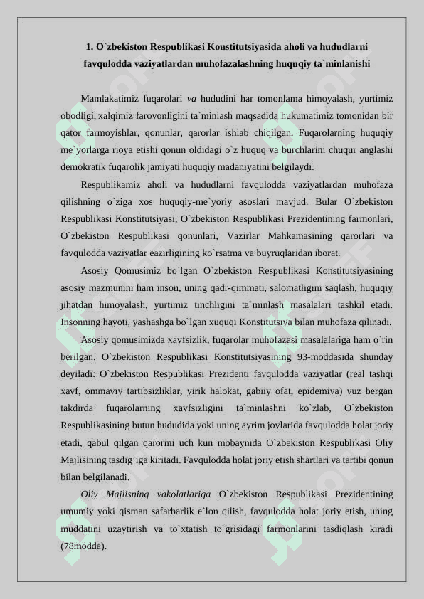 Hayot faoliyati xavfsizligining huquqiy asoslari 2