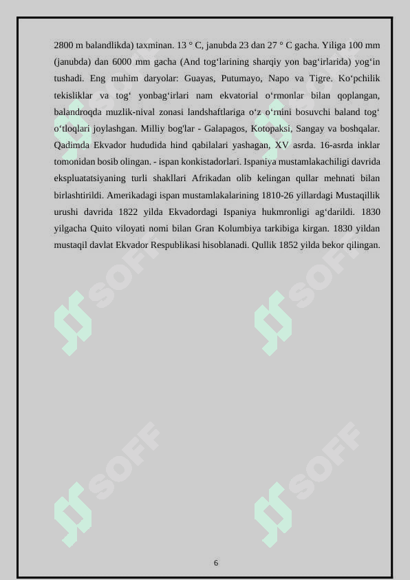 “EKVADOR DAVLATINING IQTISODIY GEOGRAFIK TAVSIFI” 6