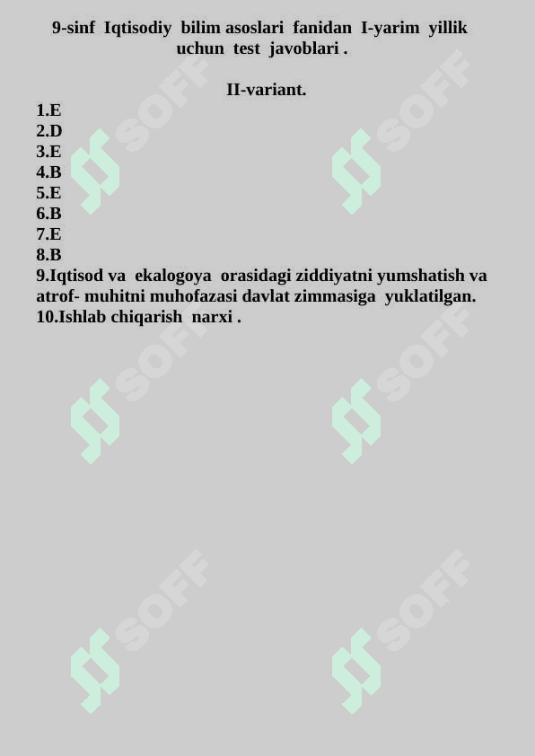 9-sinf Iqtisodiy bilim asoslari fanidan I-yarim yillik uchun test savollari 4