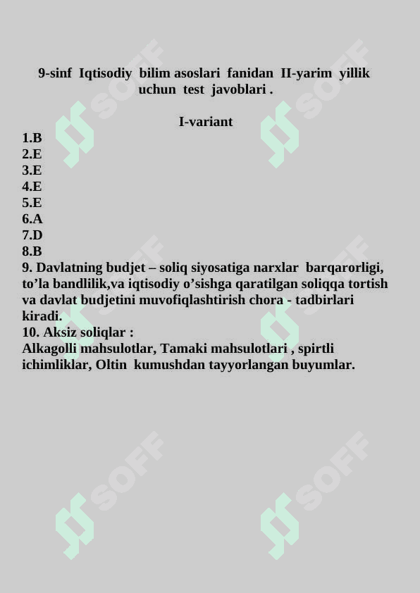 9-sinf Iqtisodiy bilim asoslari fanidan I-yarim yillik uchun test savollari 7