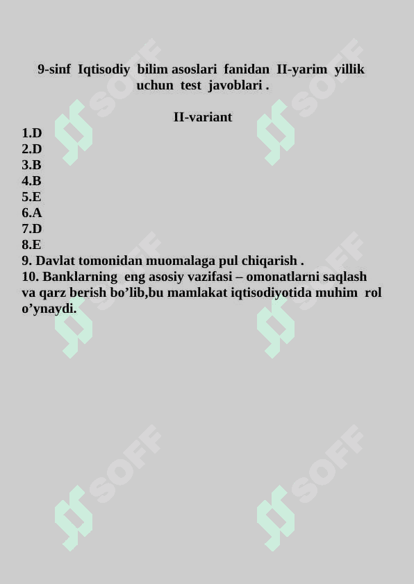 9-sinf Iqtisodiy bilim asoslari fanidan I-yarim yillik uchun test savollari 8