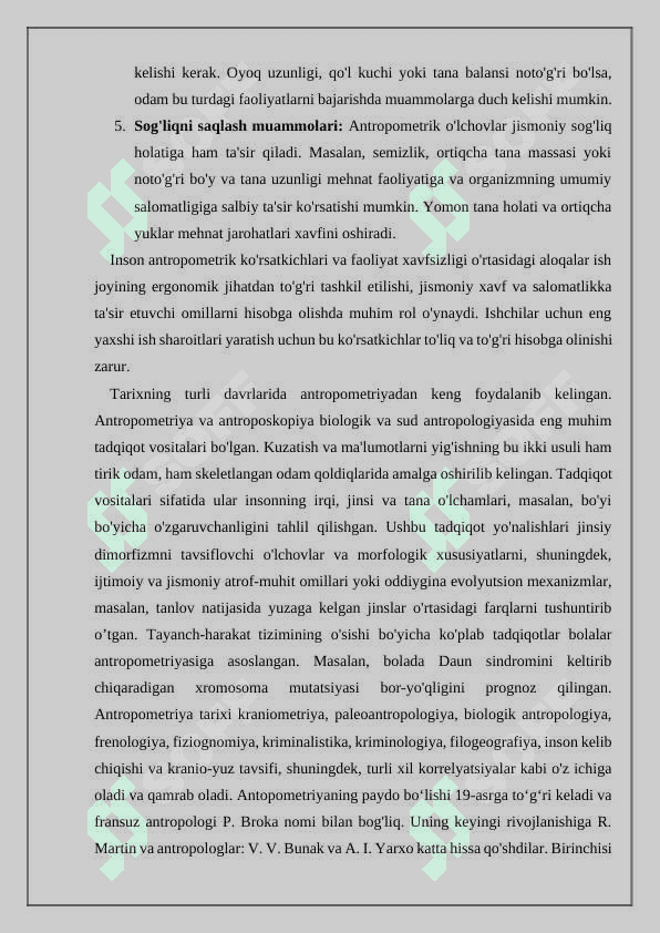 Inson antropometrik ko'rsatkichlarining faoliyat xavfsizligiga ta'siri 3