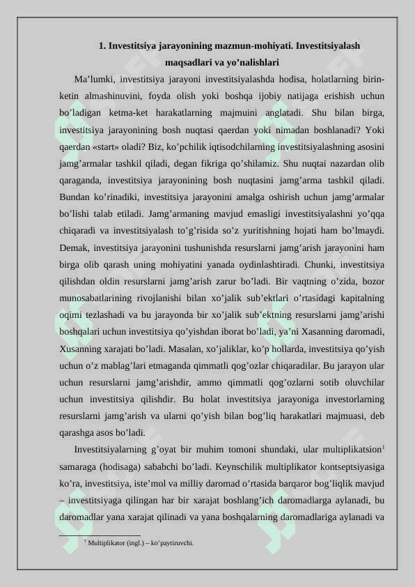Investitsiyalarni turkumlash 2