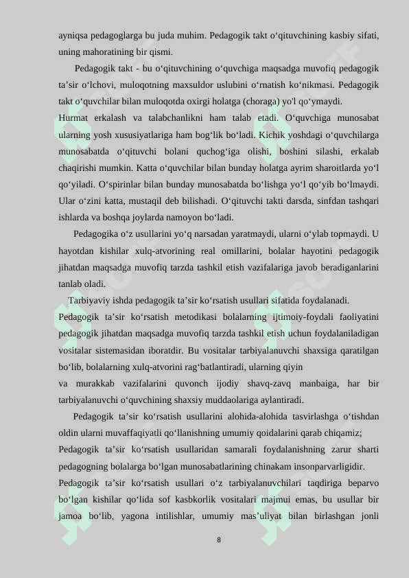 « Boshlang‘ich sinf o‘qituvchisining kasbiy madaniyati» 8