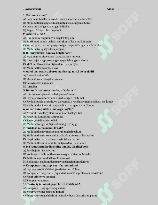 10-sinf informatika test yillik admin 2