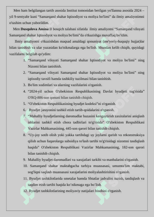 Amaliyot hisobot Samarqand viloyati Samarqand shahar Iqtisodiyot va moliya bo'limi 2
