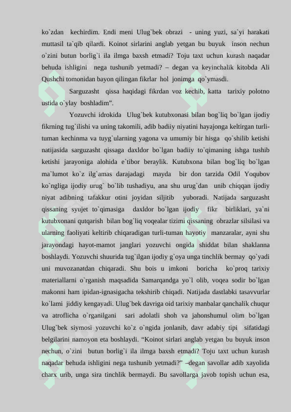 Yozuvchining niyati va badiiy  obraz (Odil Yoqubovning “Ulug`bek xazinasi” romani asosida ) 3