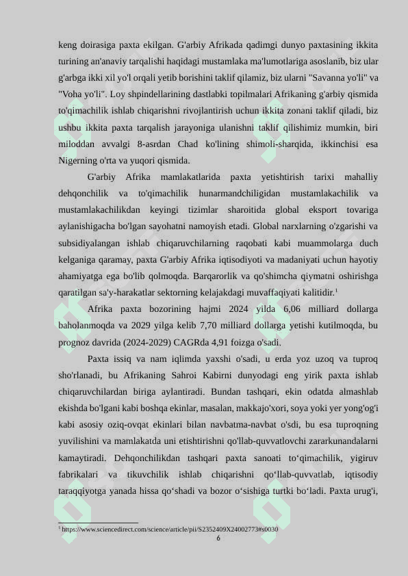 G‘arbiy afrika davlatlarida paxtachilik tarmog‘ining rivojlanish xususiyatlari 6