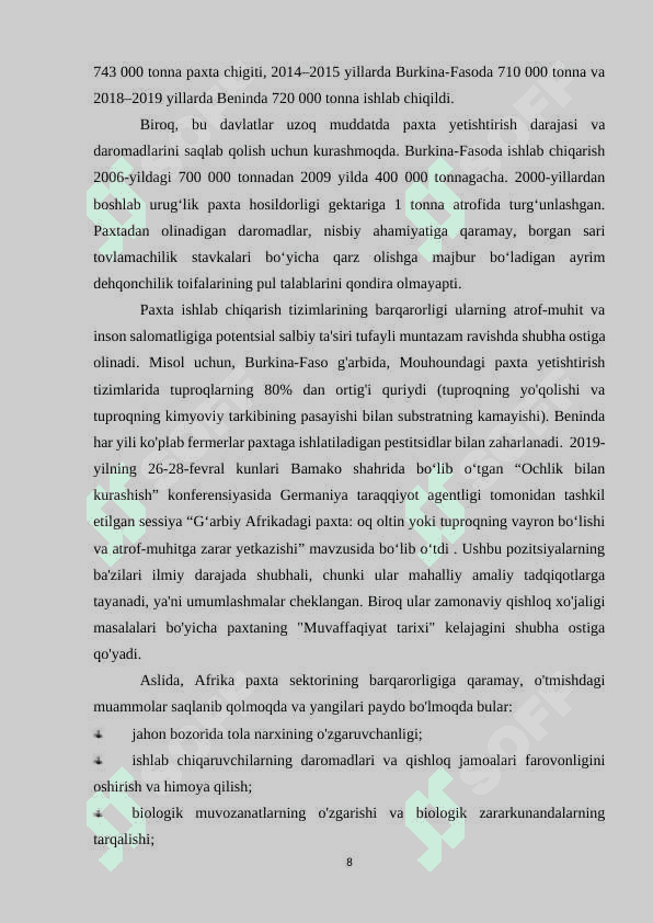 G‘arbiy afrika davlatlarida paxtachilik tarmog‘ining rivojlanish xususiyatlari 8