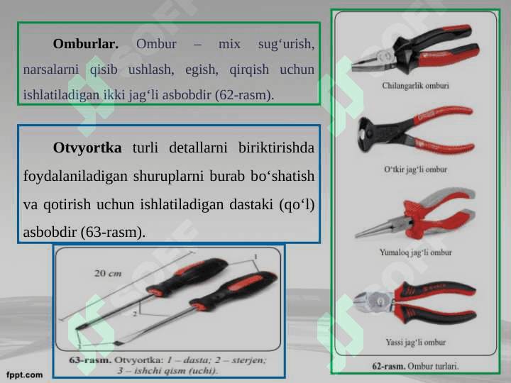 Asbob-uskuna, moslama va stanok turlari 5-sinf texnologiya 6