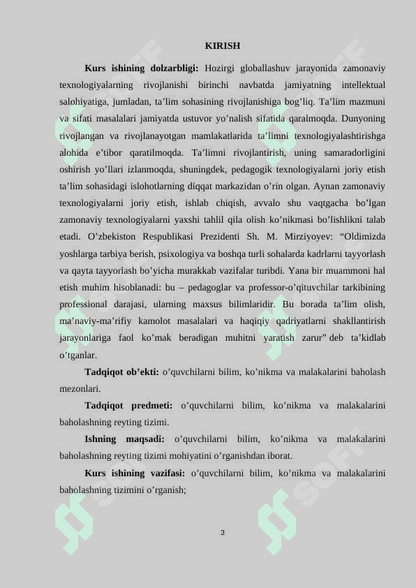 O’QUVCHILARNI BILIM, KO’NIKMA VA MALAKALARINI BAHOLASHNING REYTING TIZIMI kurs ishi 3