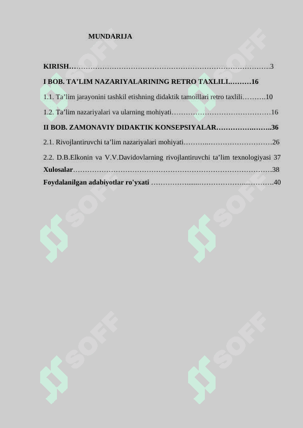TA’LIM NAZARIYALARI (KONTSEPTSIYALAR) kurs ishi 2