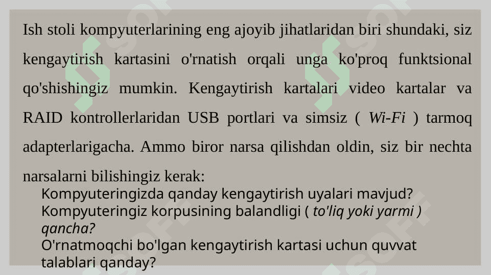 Kengaytirish kartalarini ulash va ishlatish 2