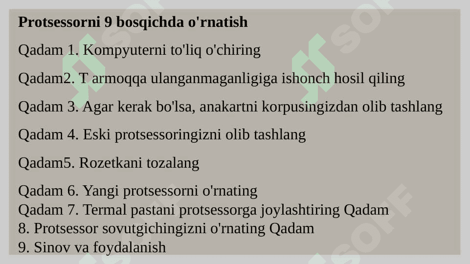 Prosessorni o‘rnatish va ishlatish 2