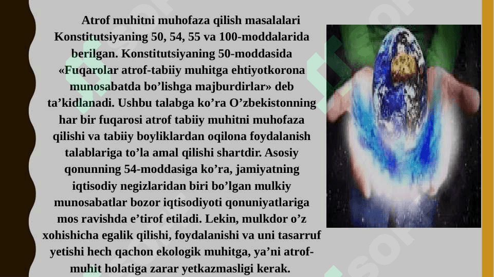 Inson ekologiyasi. Atrof-muhitni muhofaza qilish, tabiiy resurslardan oqilona foydalanish 7