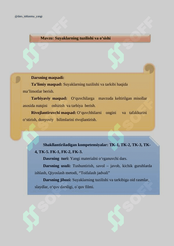 Suyaklarning tuzilish. Ochiq dars ishlanma 6-7-8 sinflar uchun biologiya fanidan 2