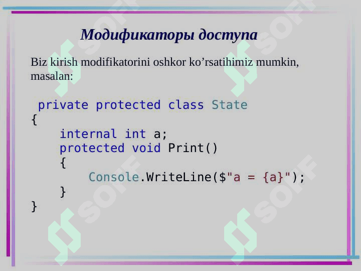 Модификаторы доступа(kirish modifikatorlari ) 4
