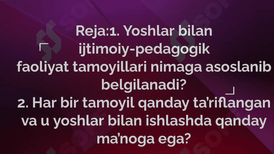Yoshlar bilan ishlash tashķilotchisining    ijtimoiy-pedagogik  tamoyili 2