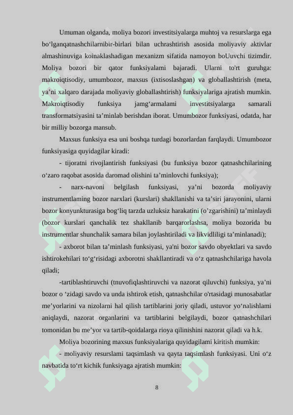Bozor infratuzilmasining  kurs ishi 8