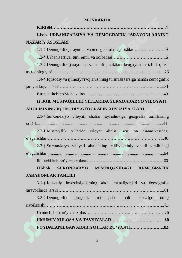 SURXONDARYO VILOYATIDA DEMOGRAFIK JARAYONLARNING RIVOJLANISHI VA AHOLI MANZILGOHLARINING KENGAYISHI 4
