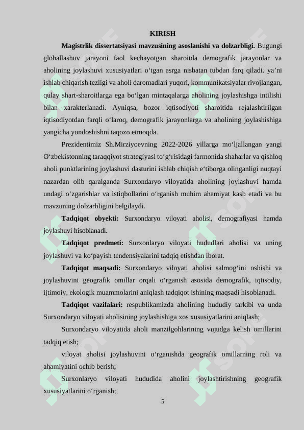 SURXONDARYO VILOYATIDA DEMOGRAFIK JARAYONLARNING RIVOJLANISHI VA AHOLI MANZILGOHLARINING KENGAYISHI 5