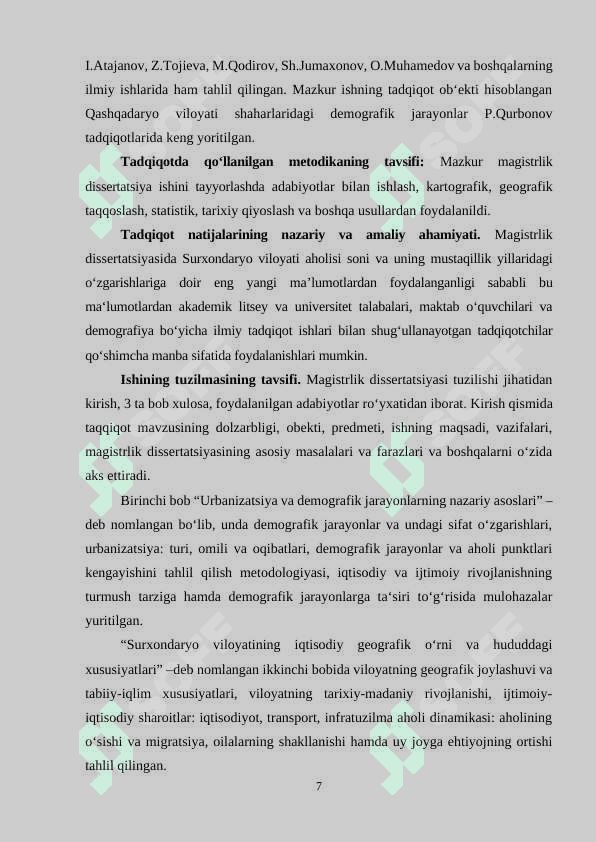 SURXONDARYO VILOYATIDA DEMOGRAFIK JARAYONLARNING RIVOJLANISHI VA AHOLI MANZILGOHLARINING KENGAYISHI 7