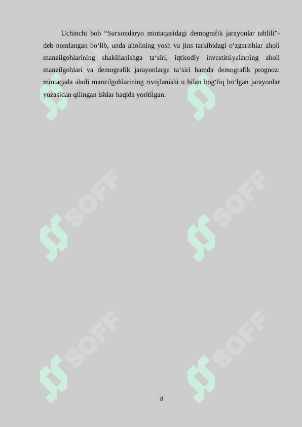 SURXONDARYO VILOYATIDA DEMOGRAFIK JARAYONLARNING RIVOJLANISHI VA AHOLI MANZILGOHLARINING KENGAYISHI 8