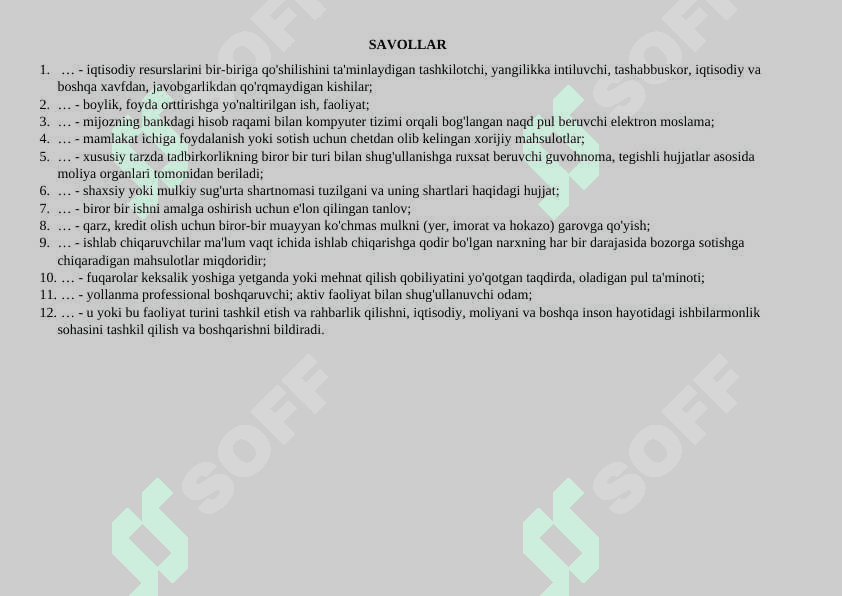Moliyaviy tahlildan KRASWORD 2