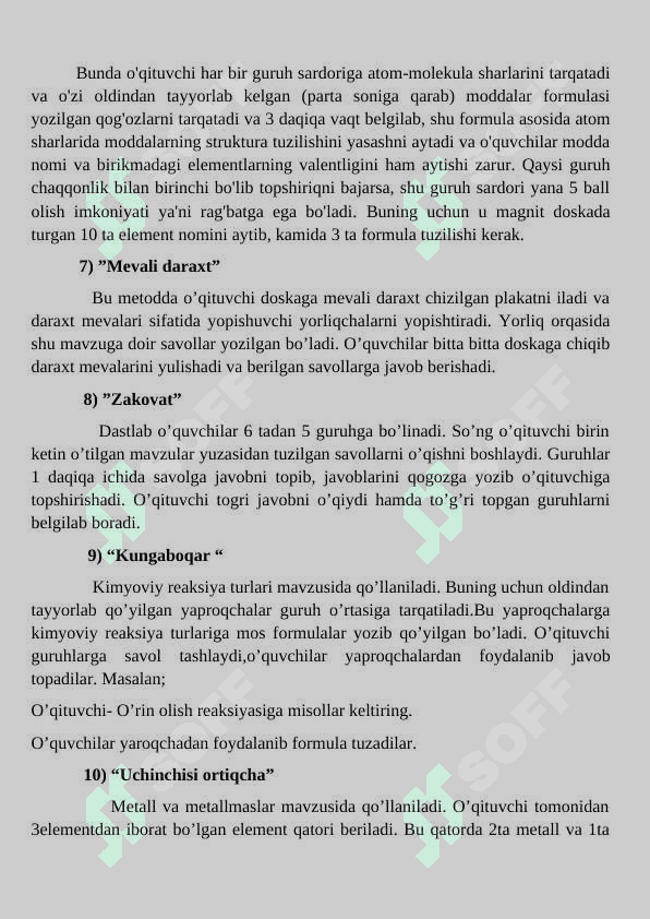 Kimyo o’qitish metodikasi fanidan tayyorlagan 20 xil dars metodi 2
