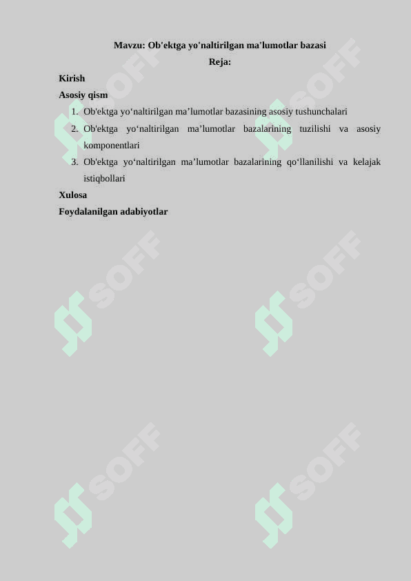 Ob'ektga yo'naltirilgan ma'lumotlar bazasi 2