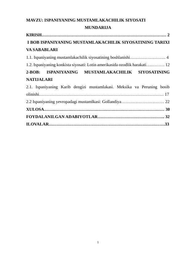 Ispaniyaning mustamlakachilik siyosati 1