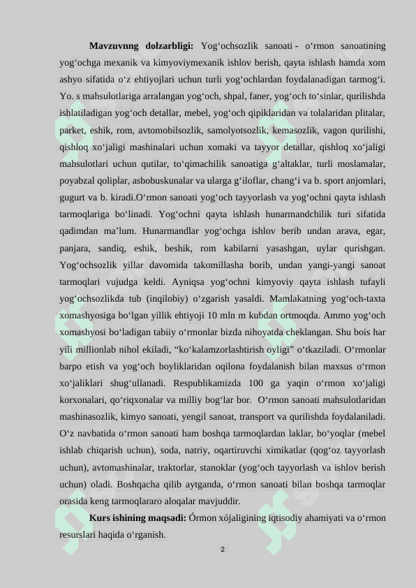 Jahon o‘rmon va yog‘ochsozlik sanoatikirish 2