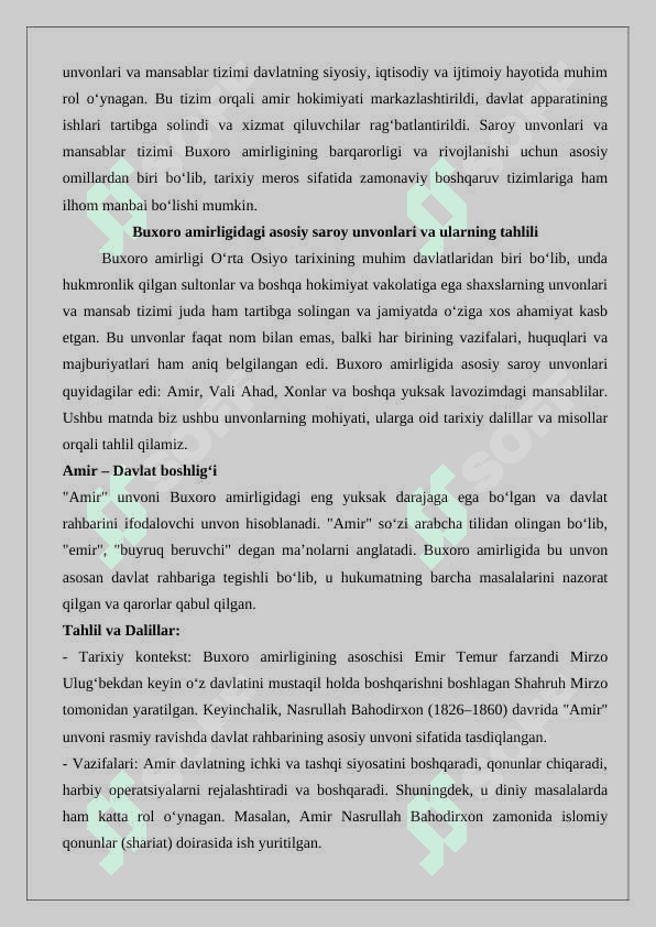 Buxoro amirligida saroy unvonlari va mansablari. 4