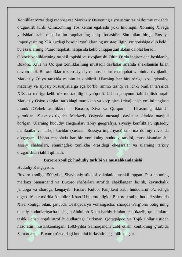 O‘zbek xonliklarining siyosiy xaritasi 7