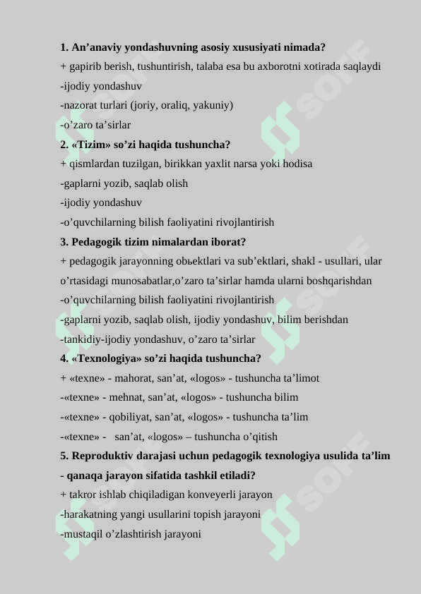 PEDAGOGIK MAHORAT FANIDAN TEST SAVOLLARI 3