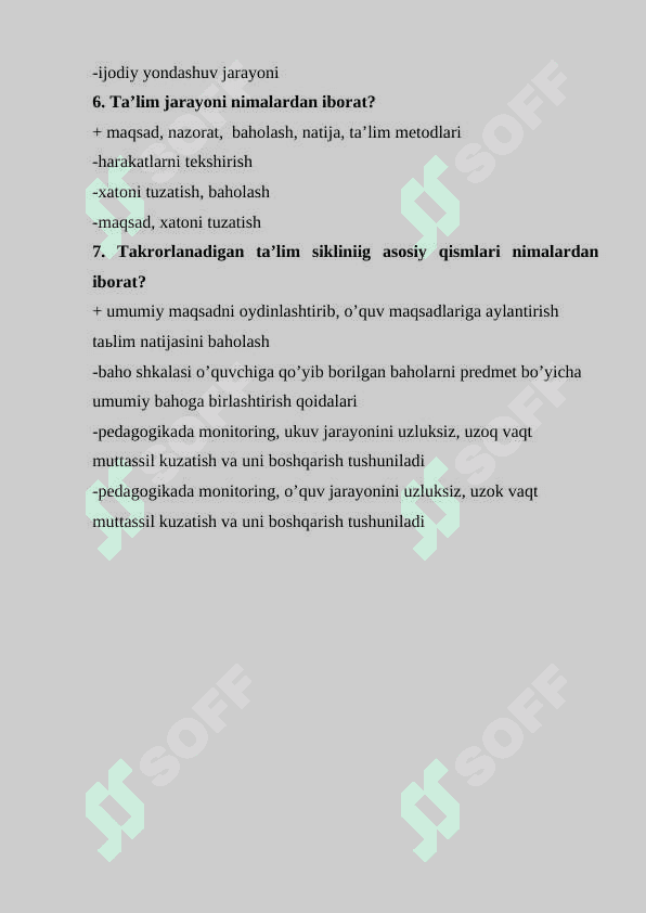 PEDAGOGIK MAHORAT FANIDAN TEST SAVOLLARI 4