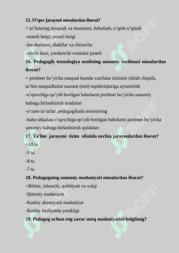 PEDAGOGIK MAHORAT FANIDAN TEST SAVOLLARI 5