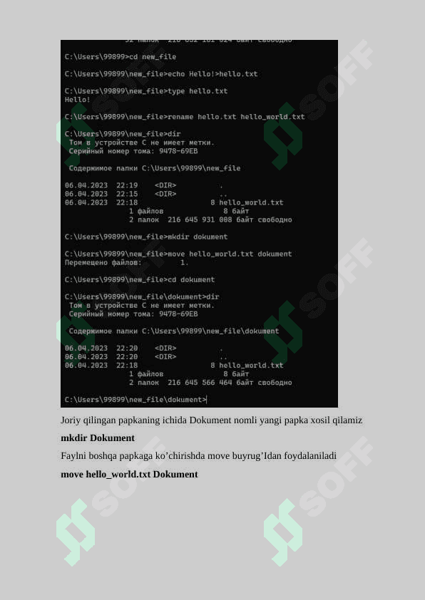 OTda buyruqlar  satri (cmd) va Windows PowerShell muhitida ishlash 4