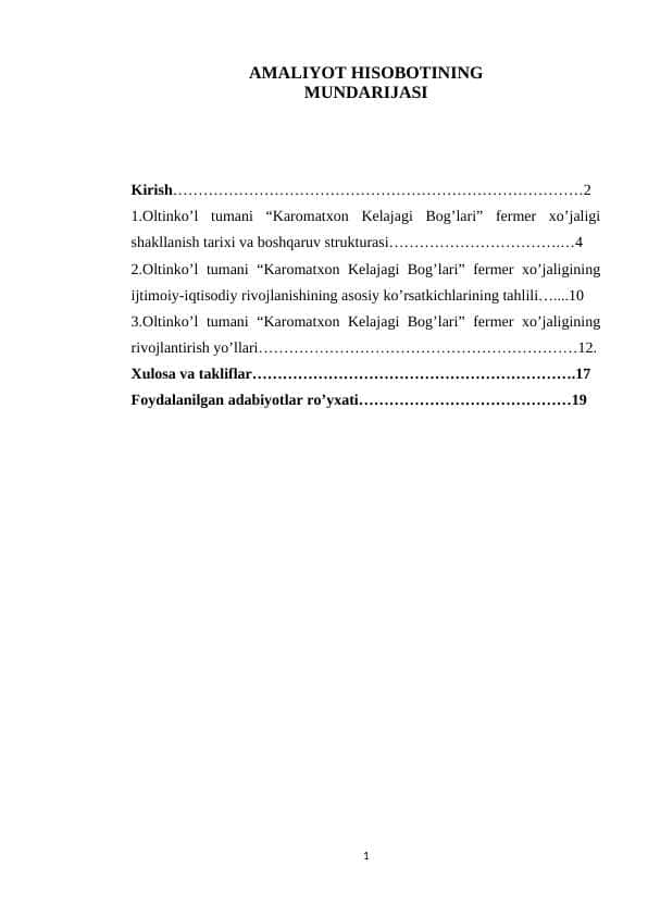 AMALIYOT HISOBOTINING MUNDARIJASI 1