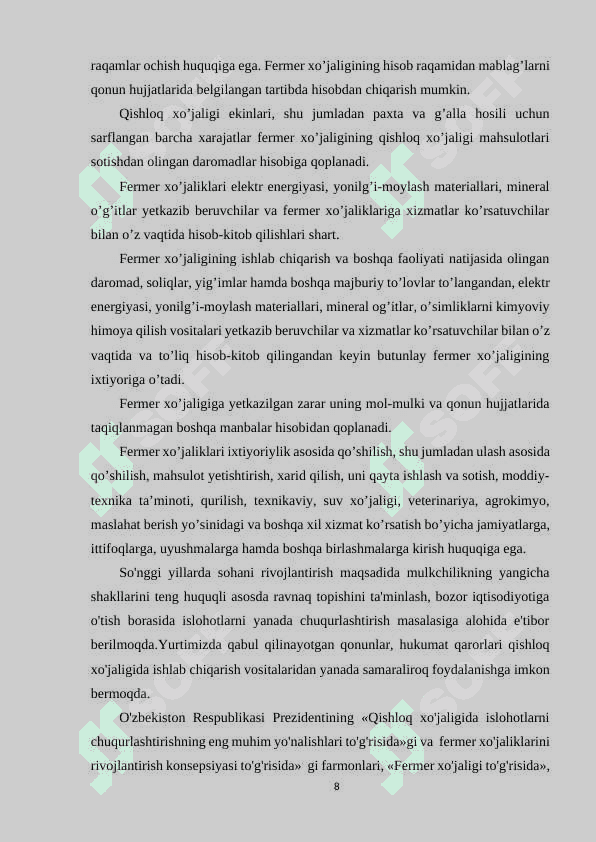 AMALIYOT HISOBOTINING MUNDARIJASI 8