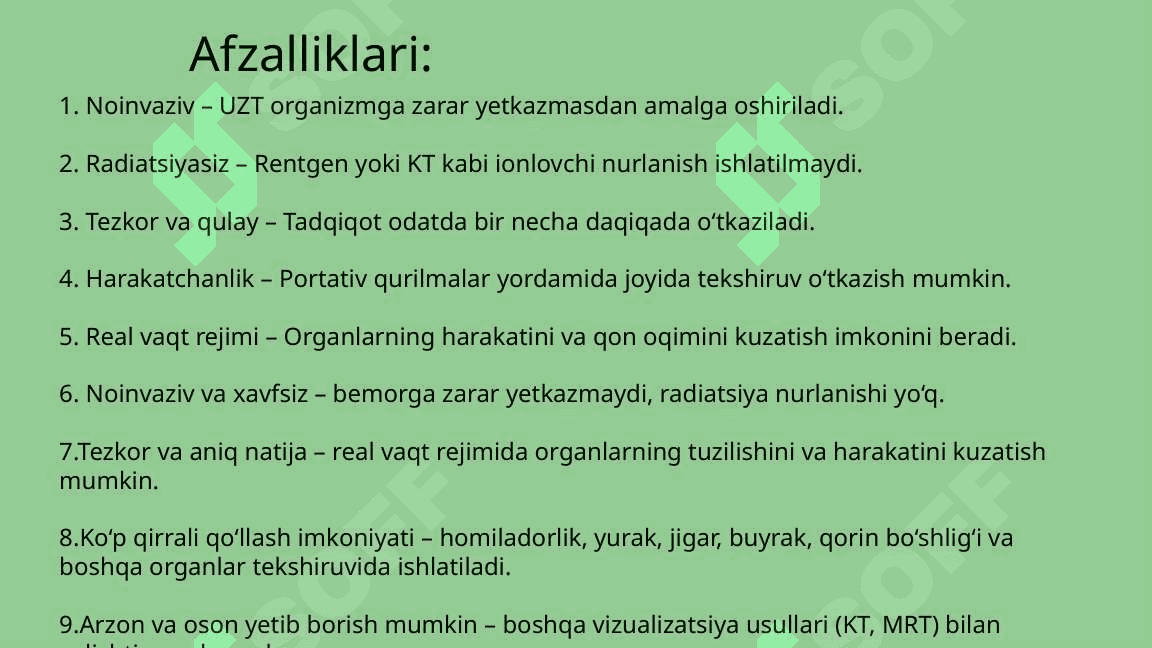 ULTRATOVUSH TEKSHIRUVI AFZALLIKLAR VA KAMCHILIKLARI.  UTT REKSHIRUVI............................................................................................................................................................................................................................................................... 3