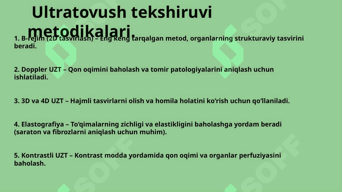 ULTRATOVUSH TEKSHIRUVI AFZALLIKLAR VA KAMCHILIKLARI.  UTT REKSHIRUVI............................................................................................................................................................................................................................................................... 7