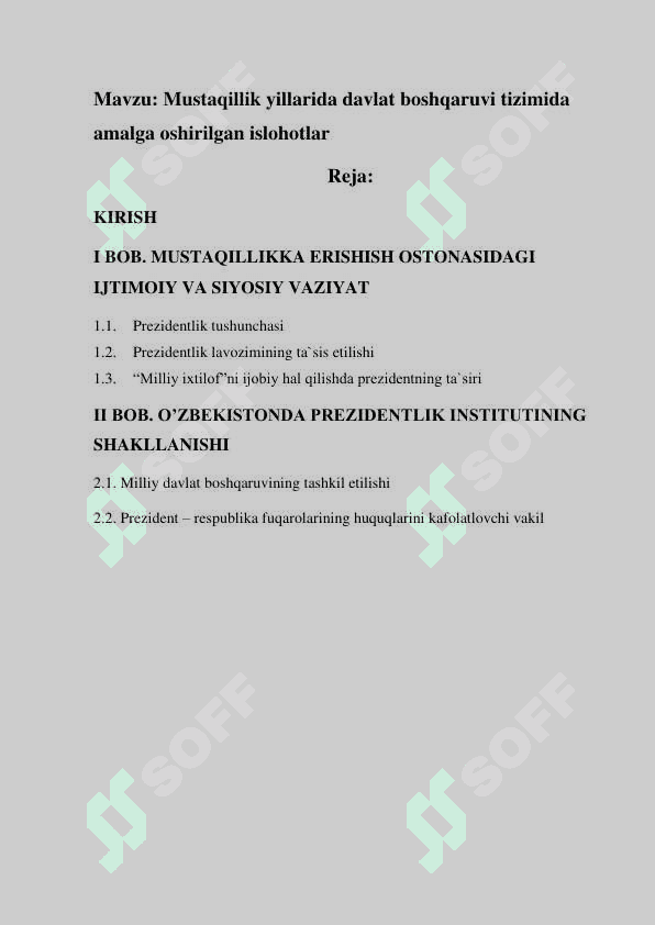 Mustaqillik yillarida davlat boshqaruvi tizimida amalga oshirilgan islohotlar 2