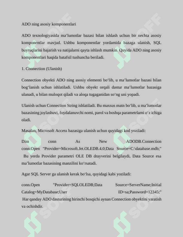 ADO texnologiyasidan foydalanish 4